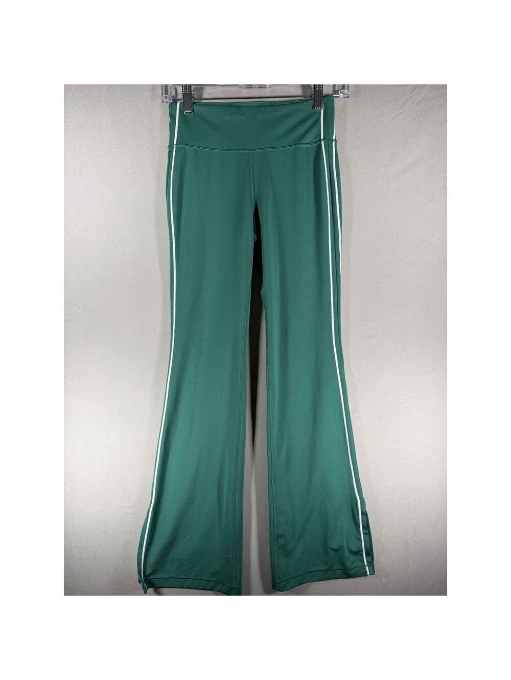 Athleta Girl High Rise Chit Chat Split Flare Leggings Green White Piping XL 14